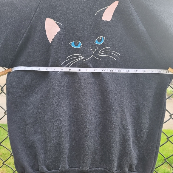 Vintage 80's black cat face sweatshirt t-shirt - M - Picture 4 of 5